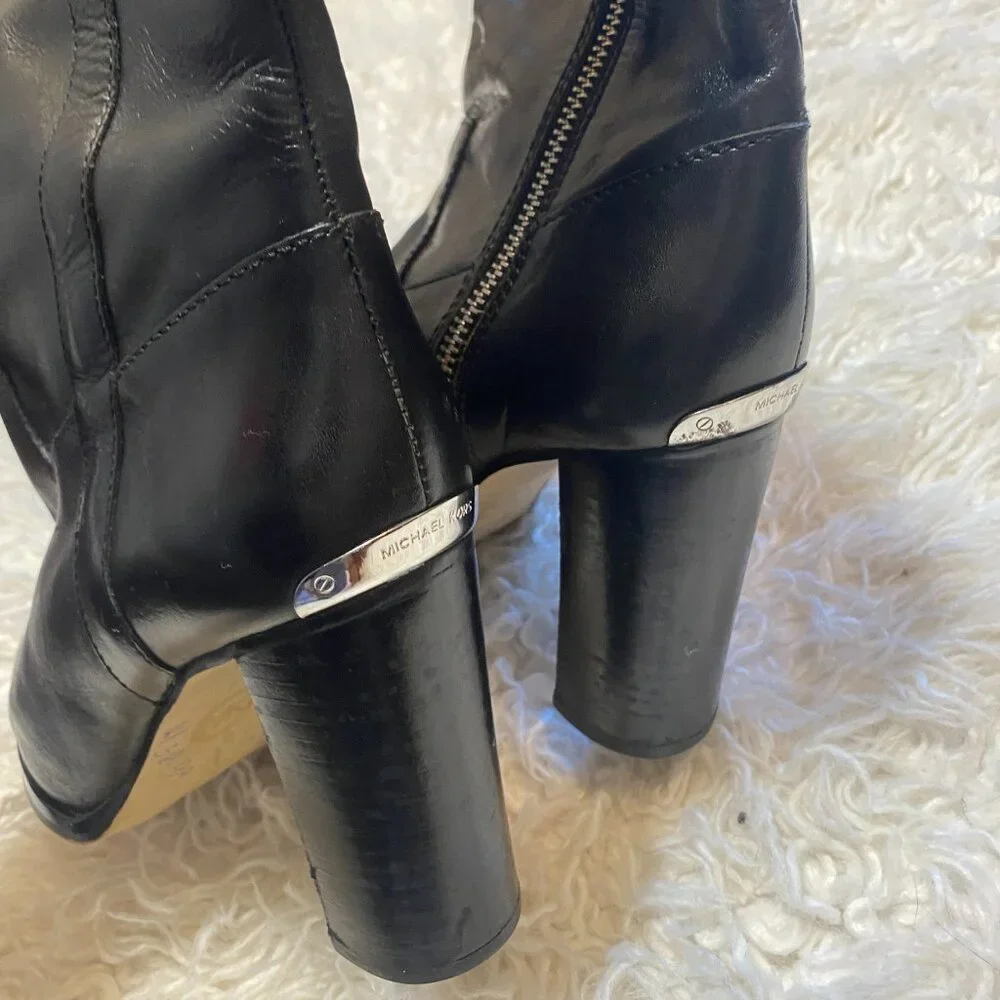 Michael Kors Black Leather Over the Knee Regina Boots w Silver Hardware Size 8